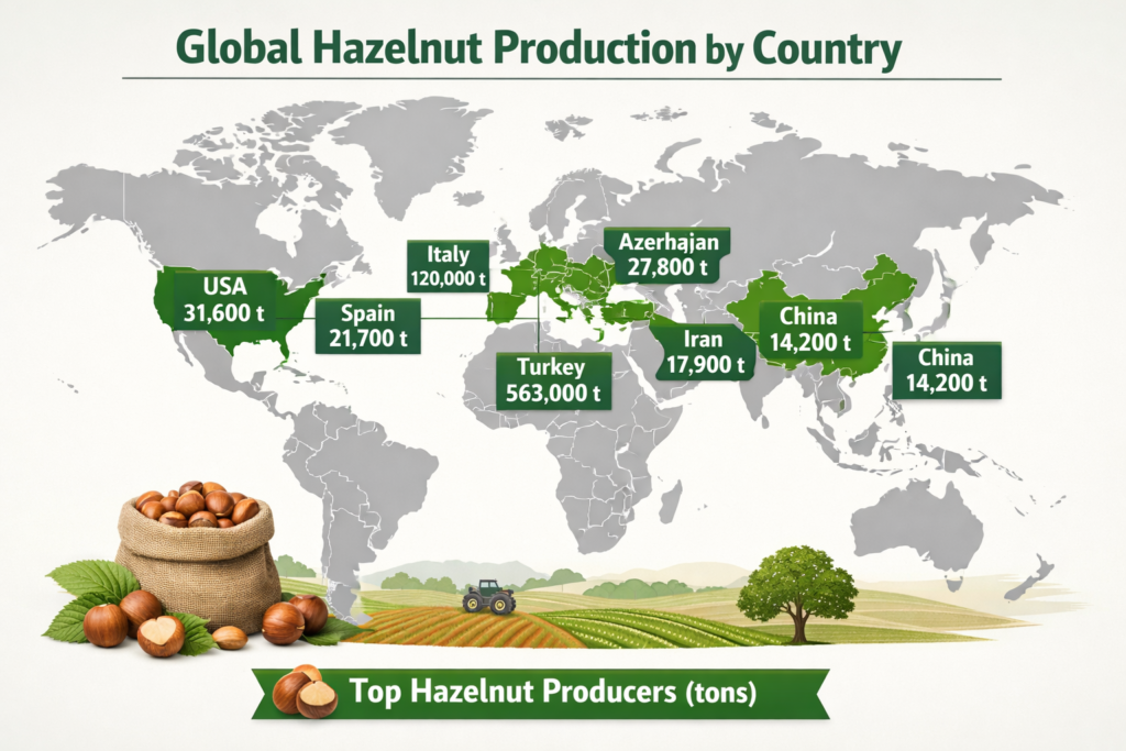 Svetska proizvodnja lešnika po zemljama – Turska i Italija kao lideri